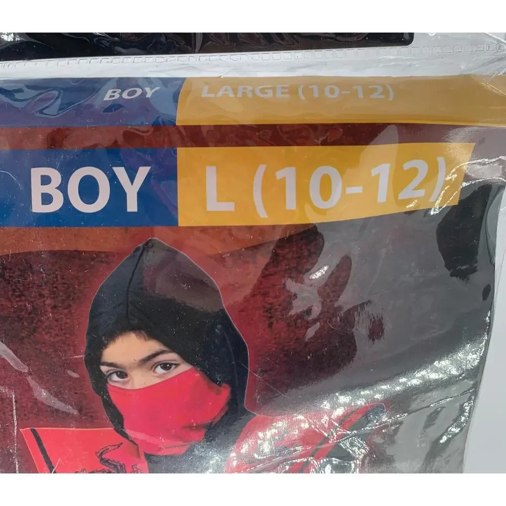 Ninja Costume Kids Boy Size L 10-12 Complete Red Black Shirt Pant Mask Halloween